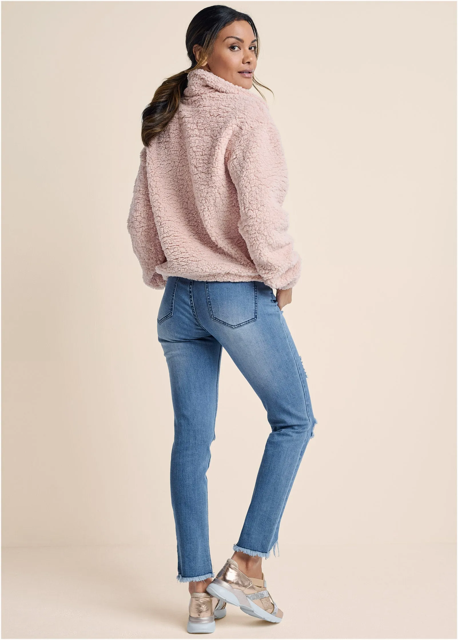 Cozy Sherpa Zip Sweatshirt - Peach Blush sold by VENUS product image thumbnail 2