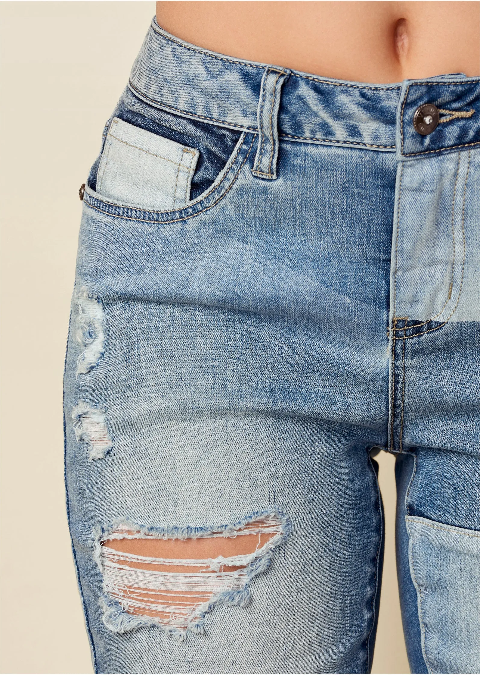 Distressed Patchwork Jeans - Medium Wash sold by VENUS product image thumbnail 4