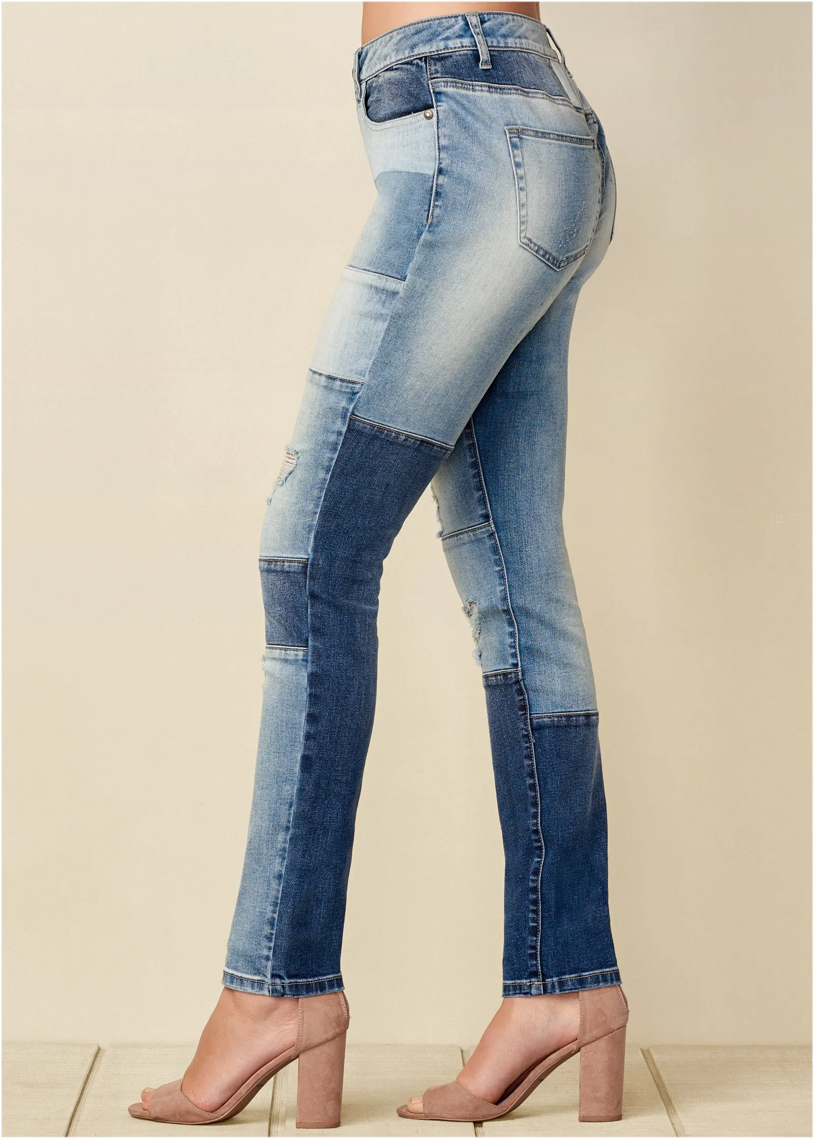 Distressed Patchwork Jeans - Medium Wash sold by VENUS product image thumbnail 3