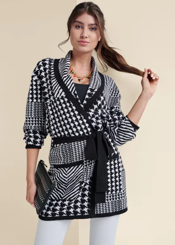 Hounds tooth wrap cardigan - Black & White sold by VENUS