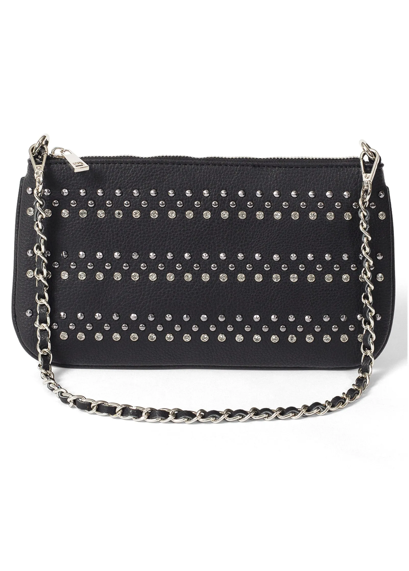 Grommet Zip-Close Crossbody - Black & Silver sold by VENUS