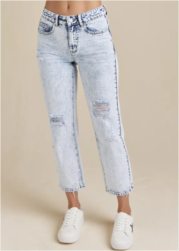 Stove Pipe Distressed Jeans - Acid Wash sold by VENUS