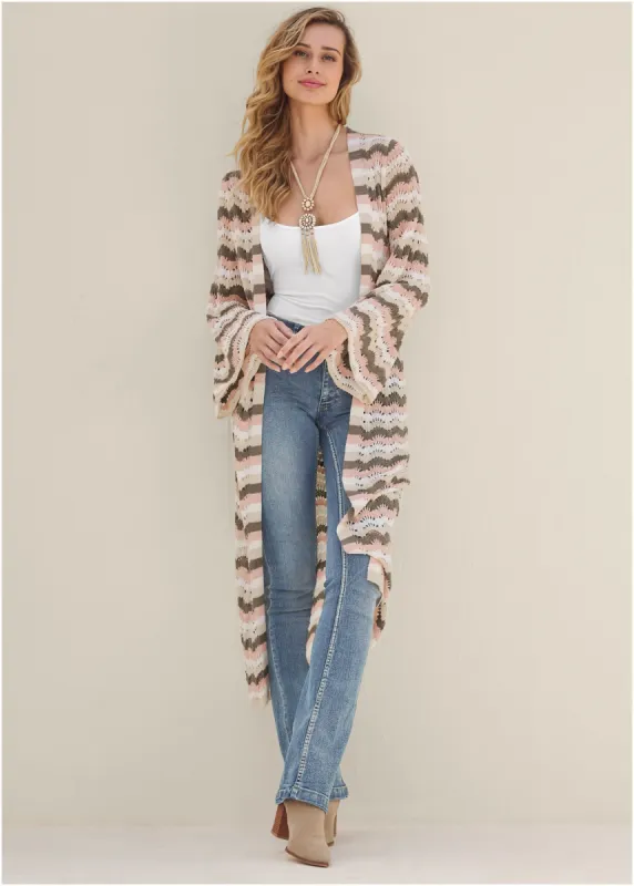 Pointelle Striped Duster - Off White Multi sold by VENUS