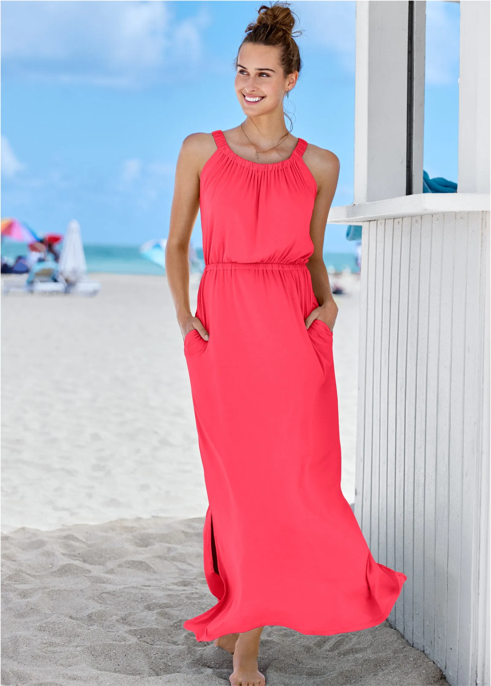 Gathered Neckline Maxi - Sunset Pink sold by VENUS