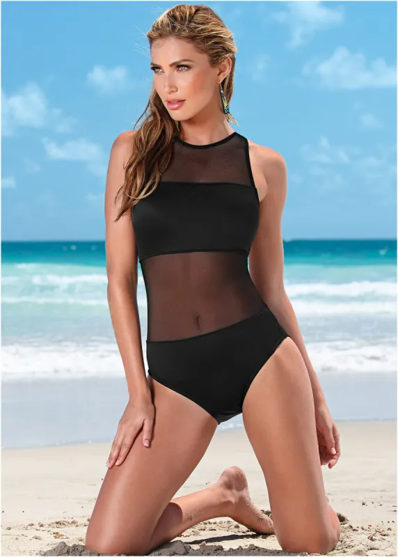 Mesh Tank One-Piece - Black Beauty sold by VENUS