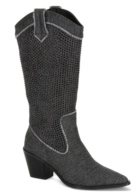 Embellished Cowboy Boots - Grey Denim sold by VENUS