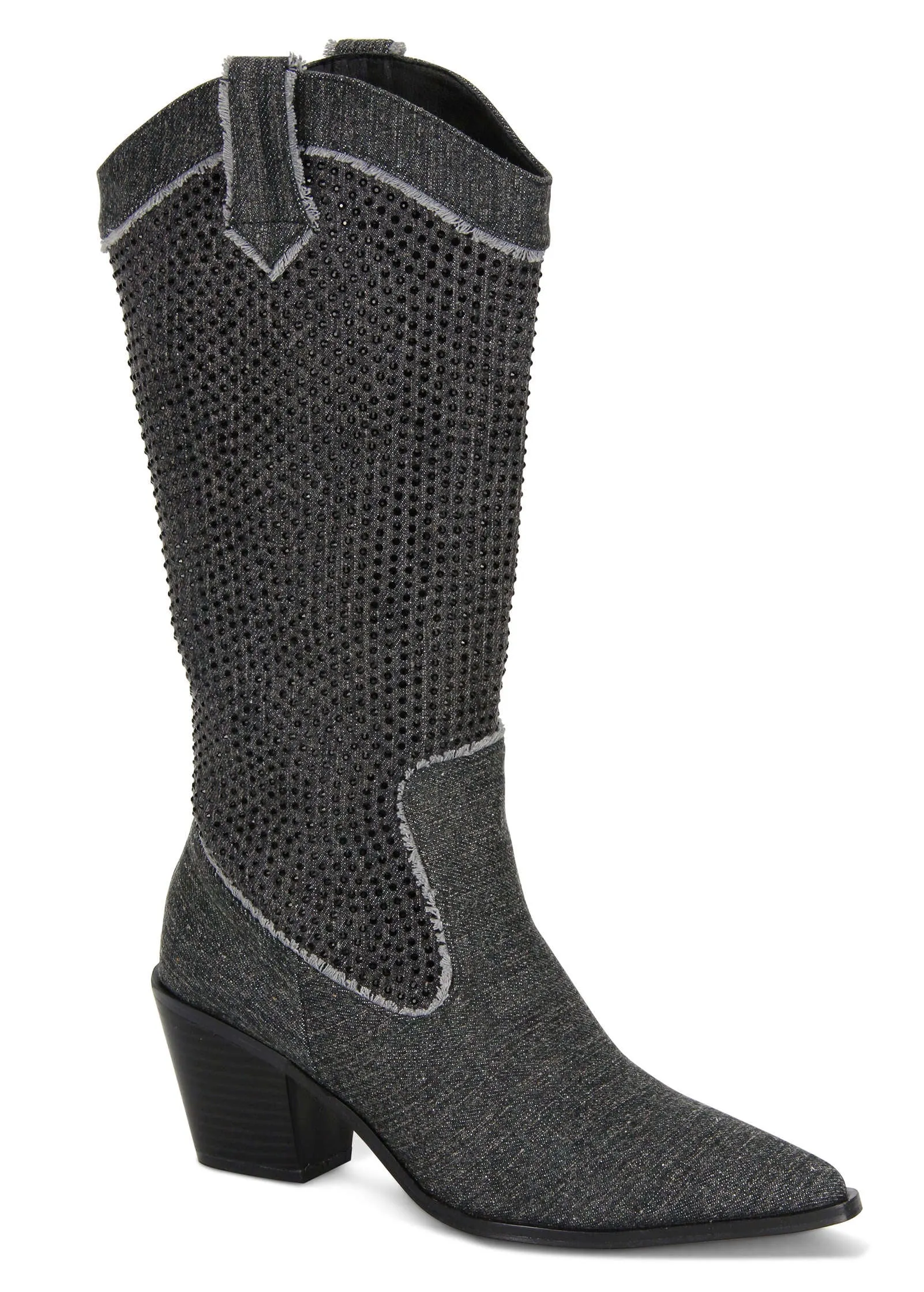 Embellished Cowboy Boots - Grey Denim sold by VENUS
