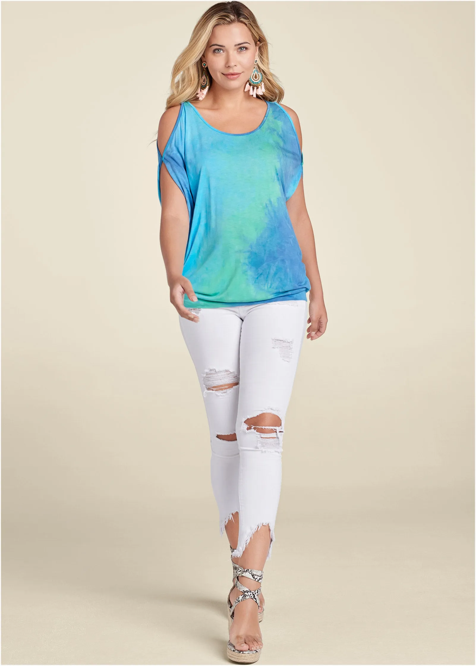 Tie Dye Cold-Shoulder Top - Blue Multi sold by VENUS product image thumbnail 2