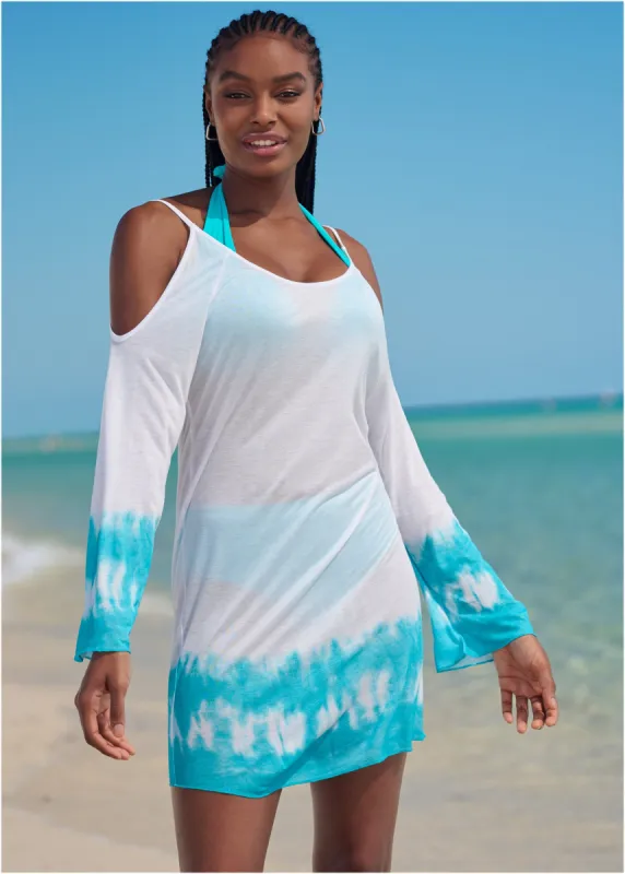 Cold Shoulder Cover-Up - Aqua & White made by VENUS