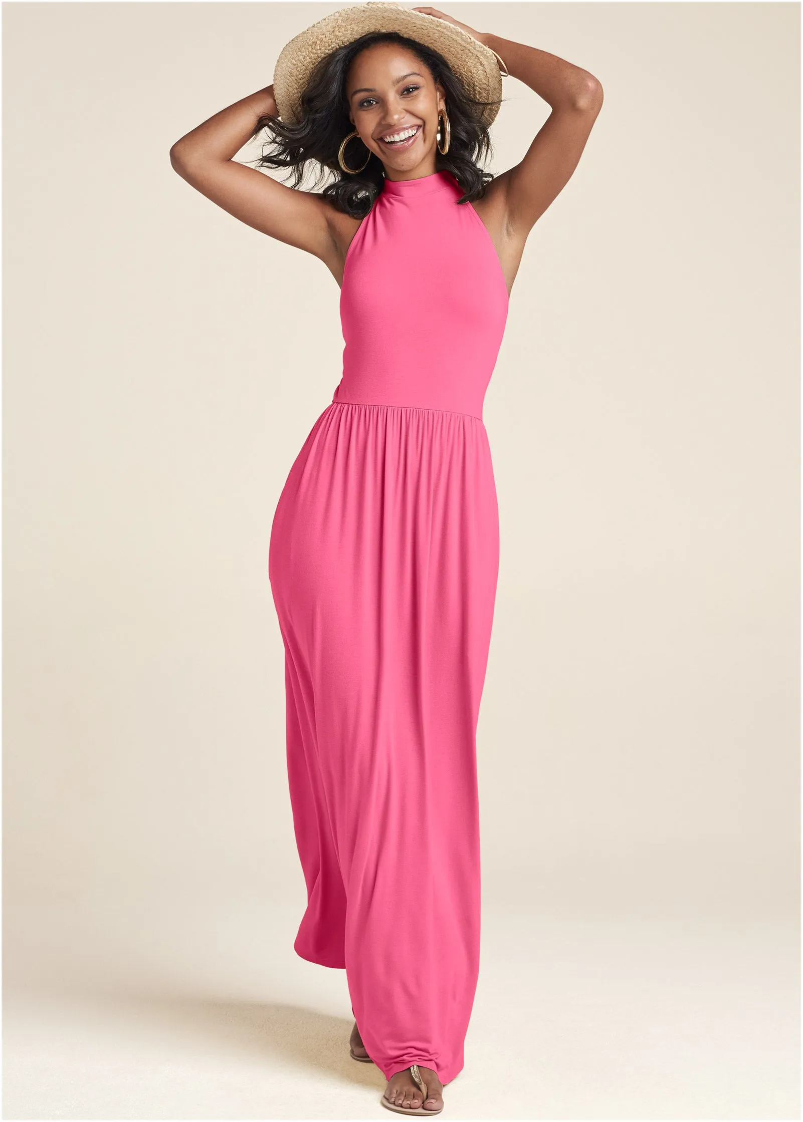 High Neck Maxi Dress - Hot Pink sold by VENUS