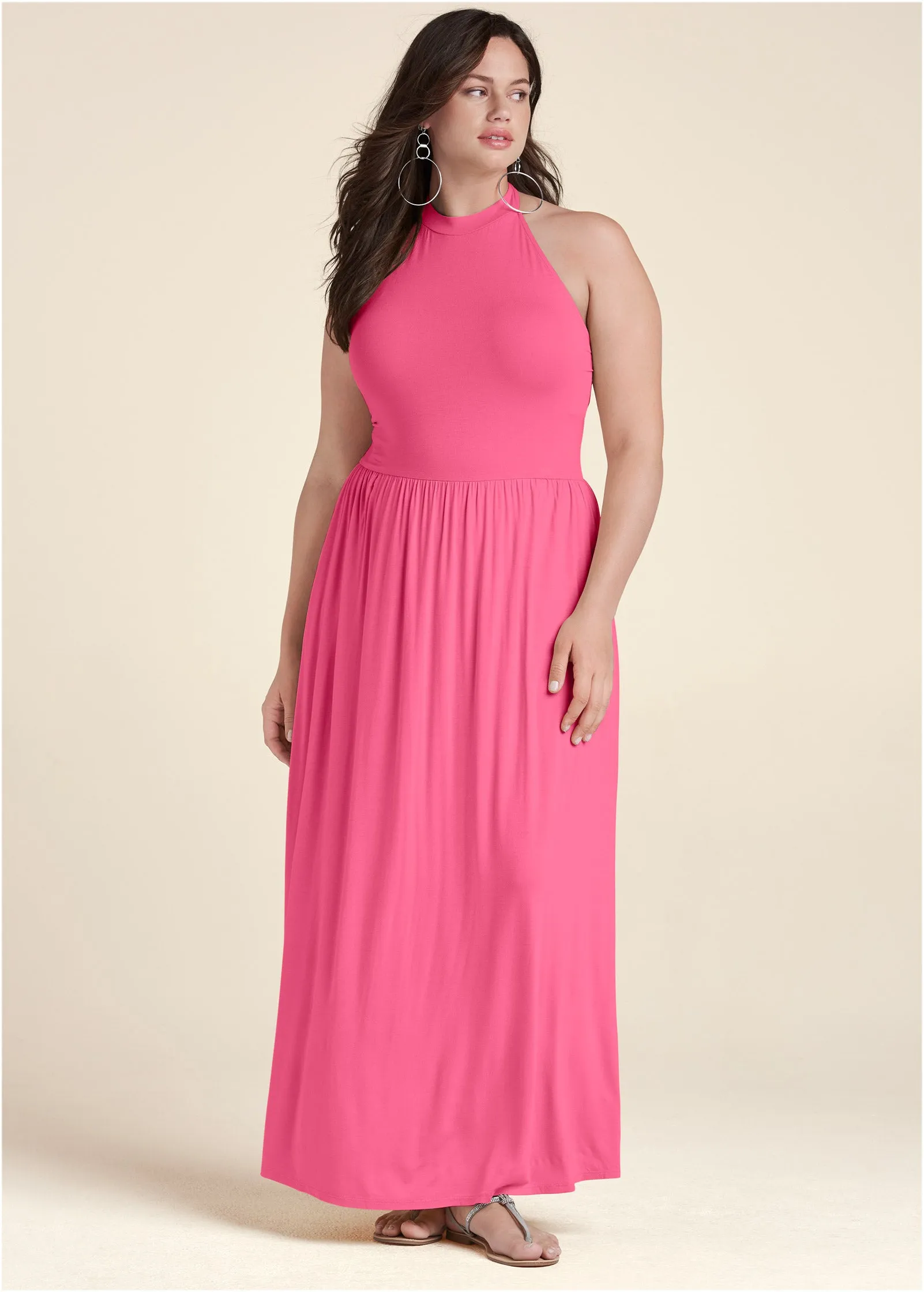 High Neck Maxi Dress - Hot Pink sold by VENUS product image thumbnail 4