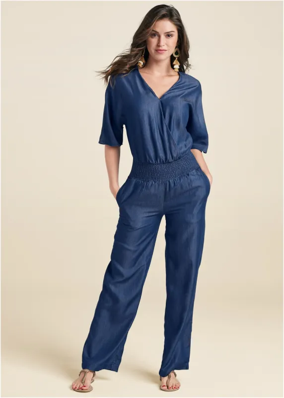 Chambray Jumpsuit - Dark Wash sold by VENUS