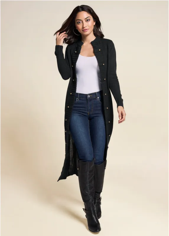 Tab Button Detail Duster - Black made by VENUS