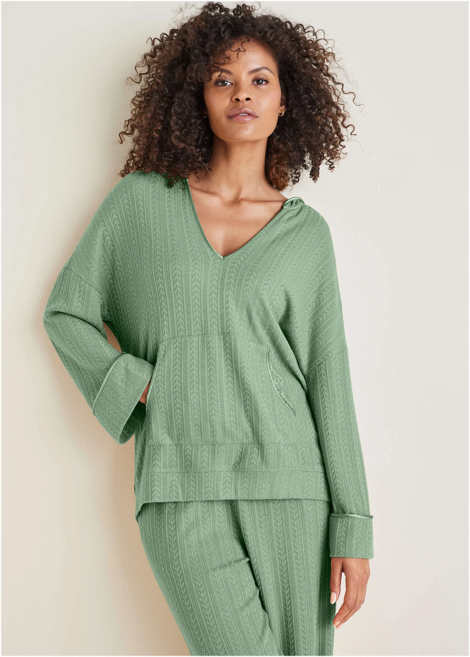 Brunch Knit Hoodie - Basil sold by VENUS