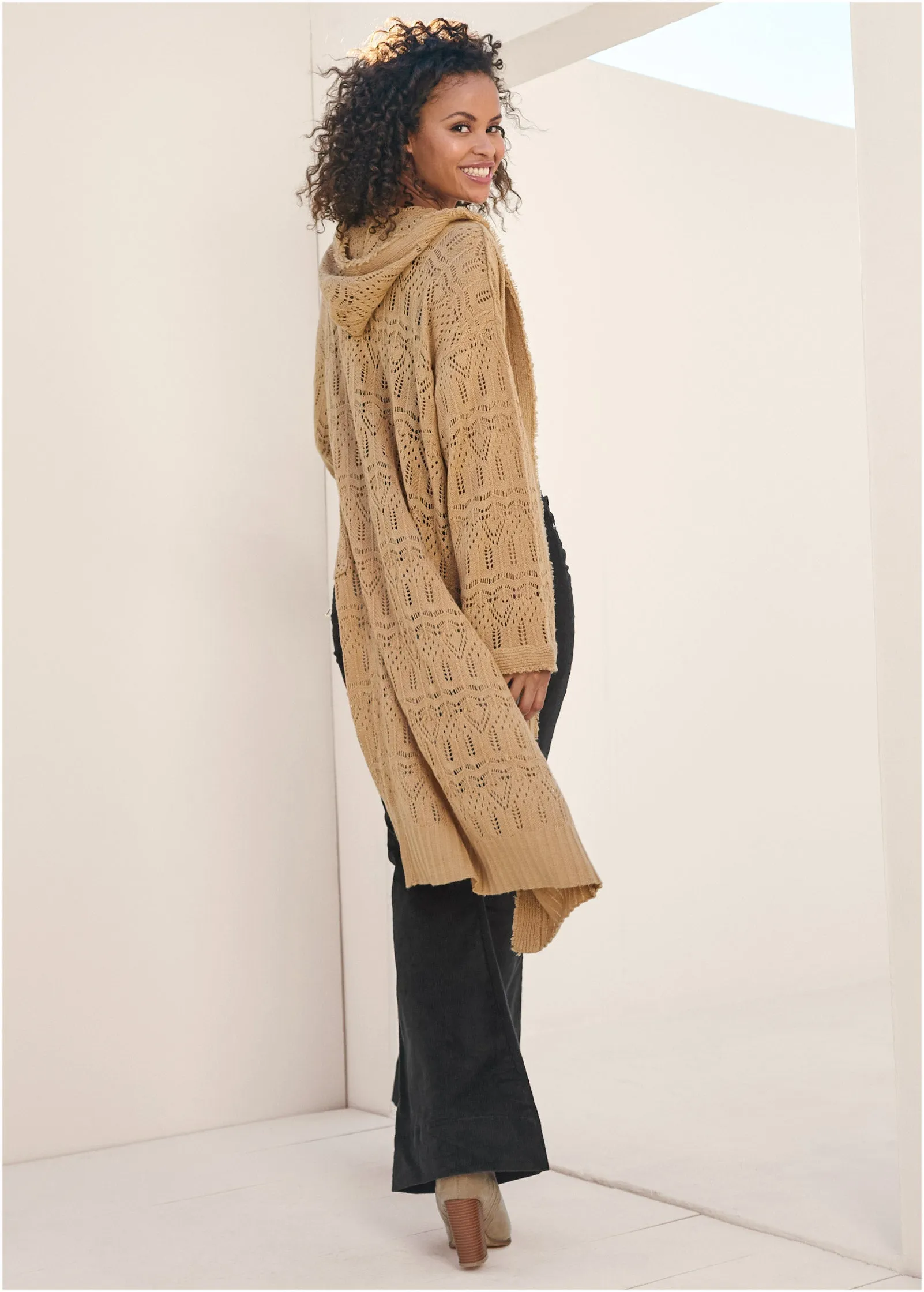 Fringe Detail Hooded Duster - Dark Gold sold by VENUS product image thumbnail 2