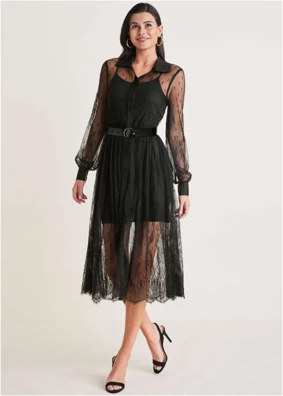 All over lace midi dress - Black sold by VENUS