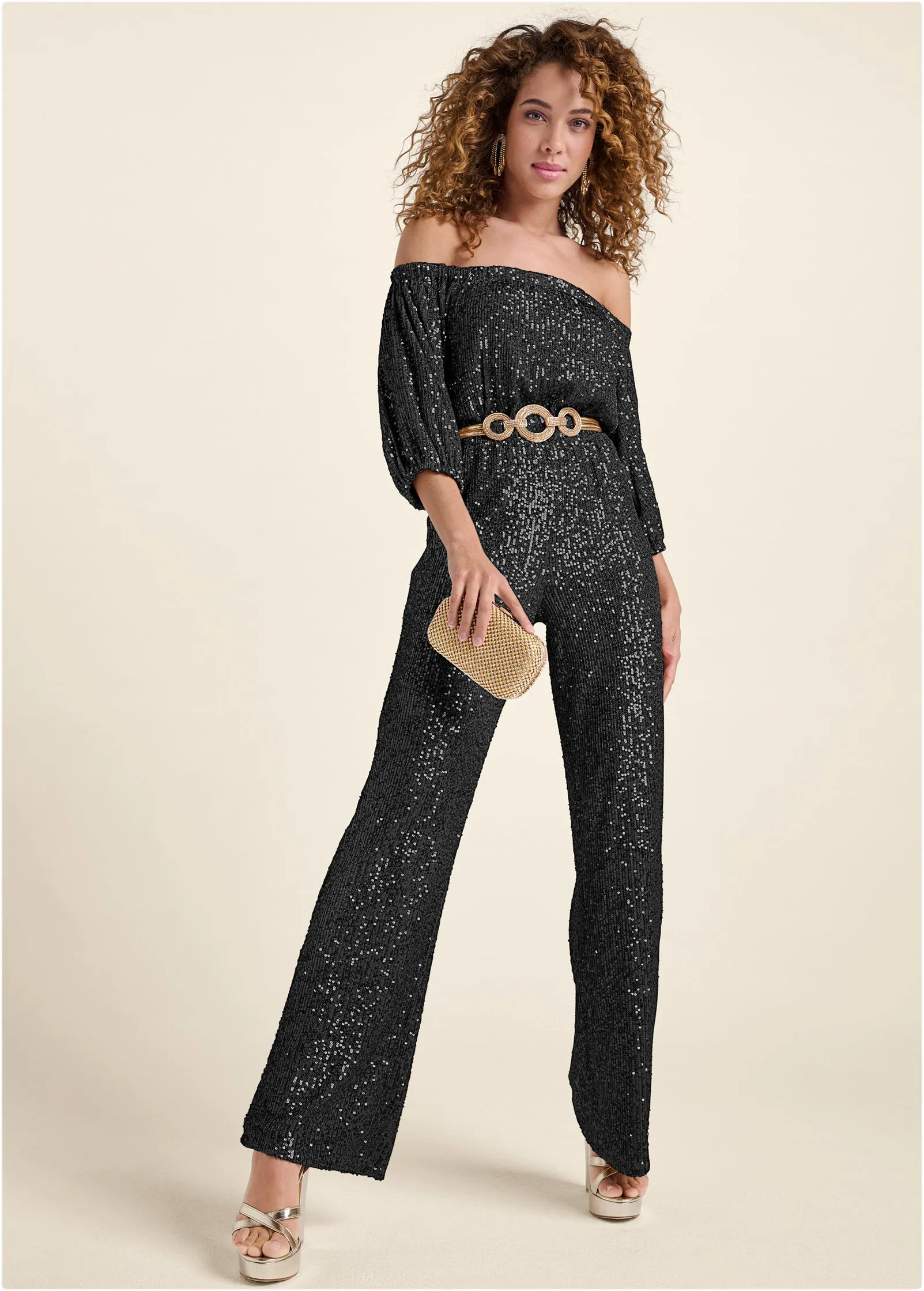 Allover Sequin Jumpsuit - Black sold by VENUS