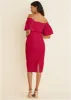 Fluted Satin Midi Dress - Red sold by VENUS