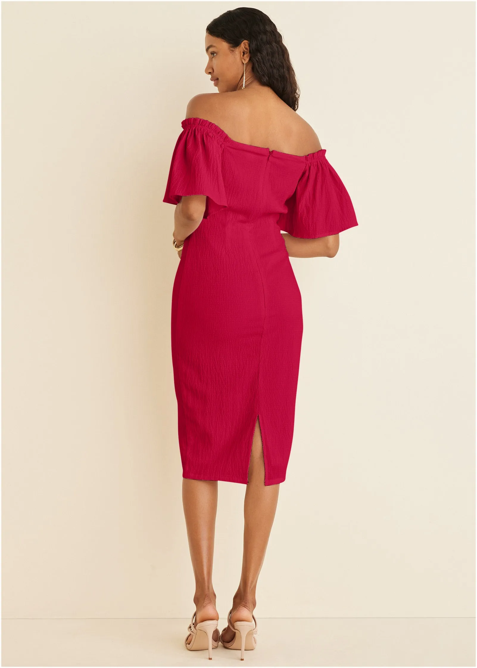 Fluted Satin Midi Dress - Red sold by VENUS product image thumbnail 2
