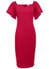 Fluted Satin Midi Dress - Red sold by VENUS