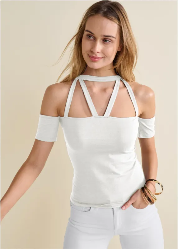 Strappy Open Shoulder Top - Off White sold by VENUS