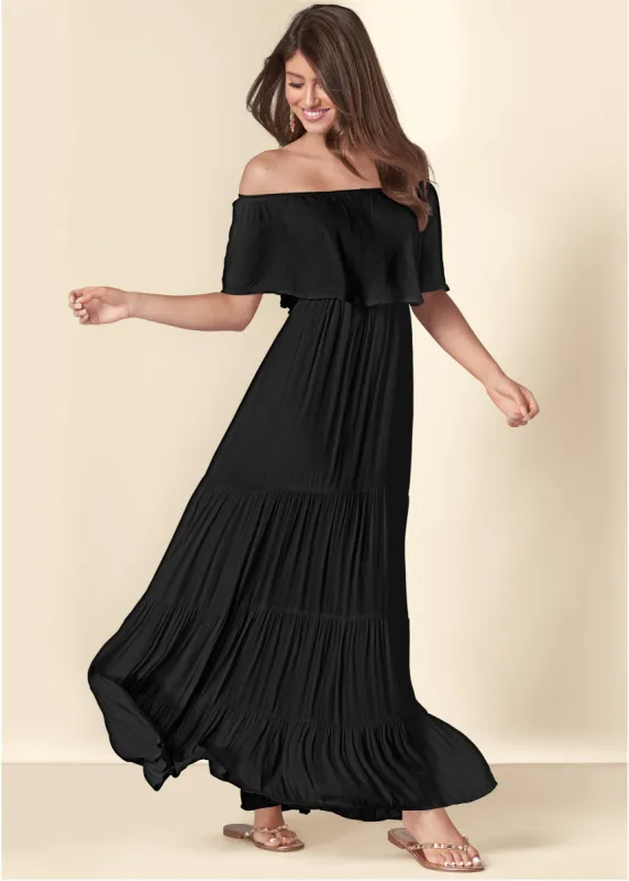 Tiered Maxi Dress - Black sold by VENUS