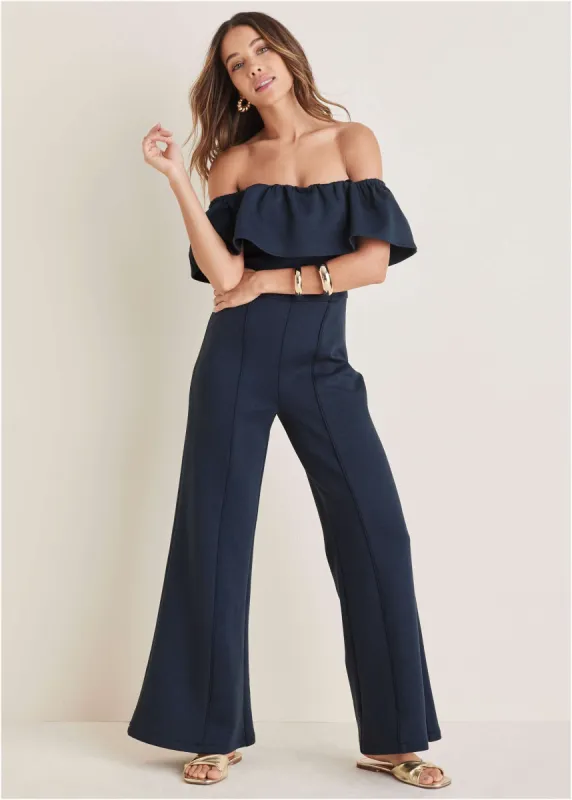 Off The Shoulder Jumpsuit - Navy sold by VENUS