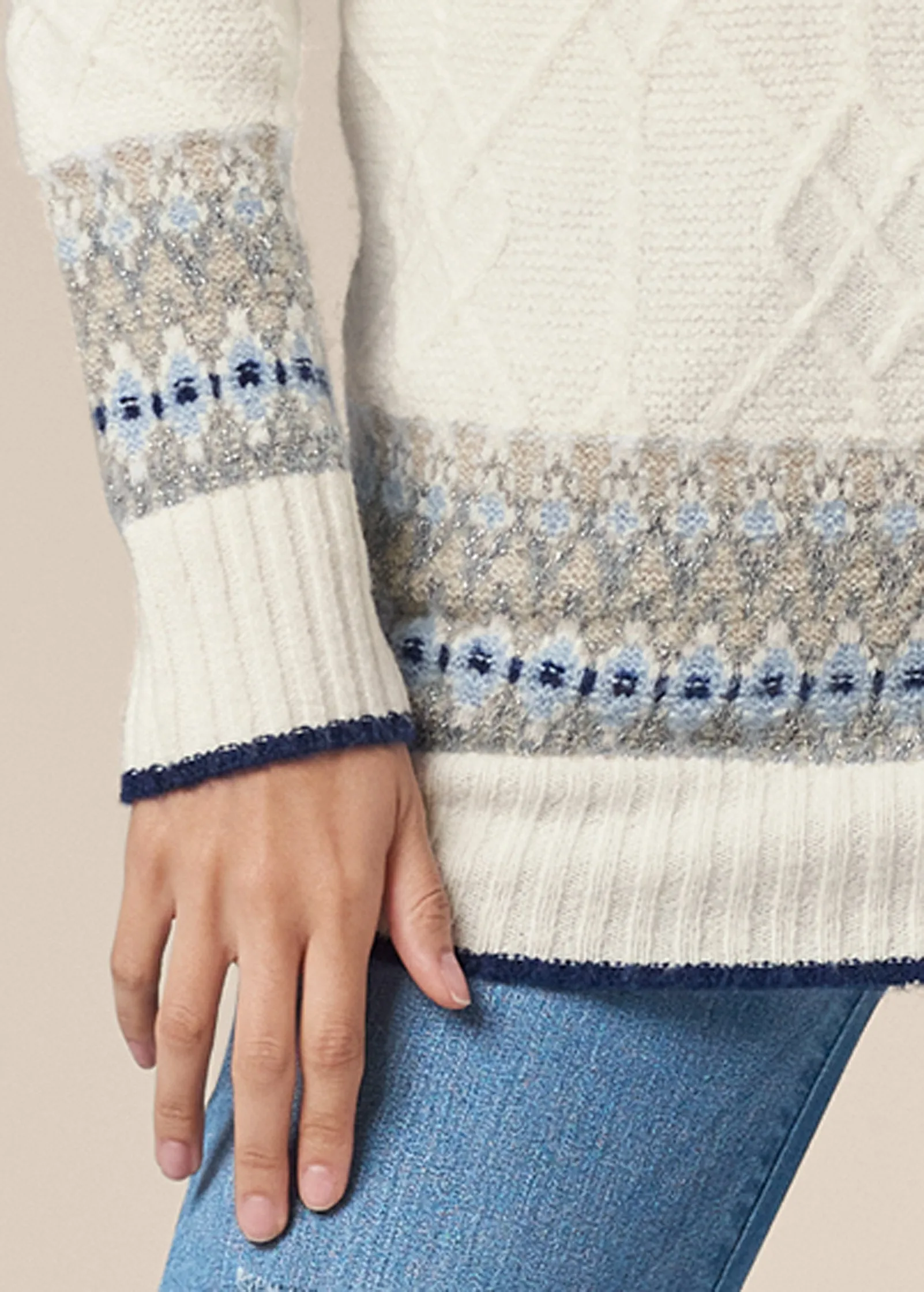 Fair Isle turtleneck sweater - White & Blue sold by VENUS product image thumbnail 4