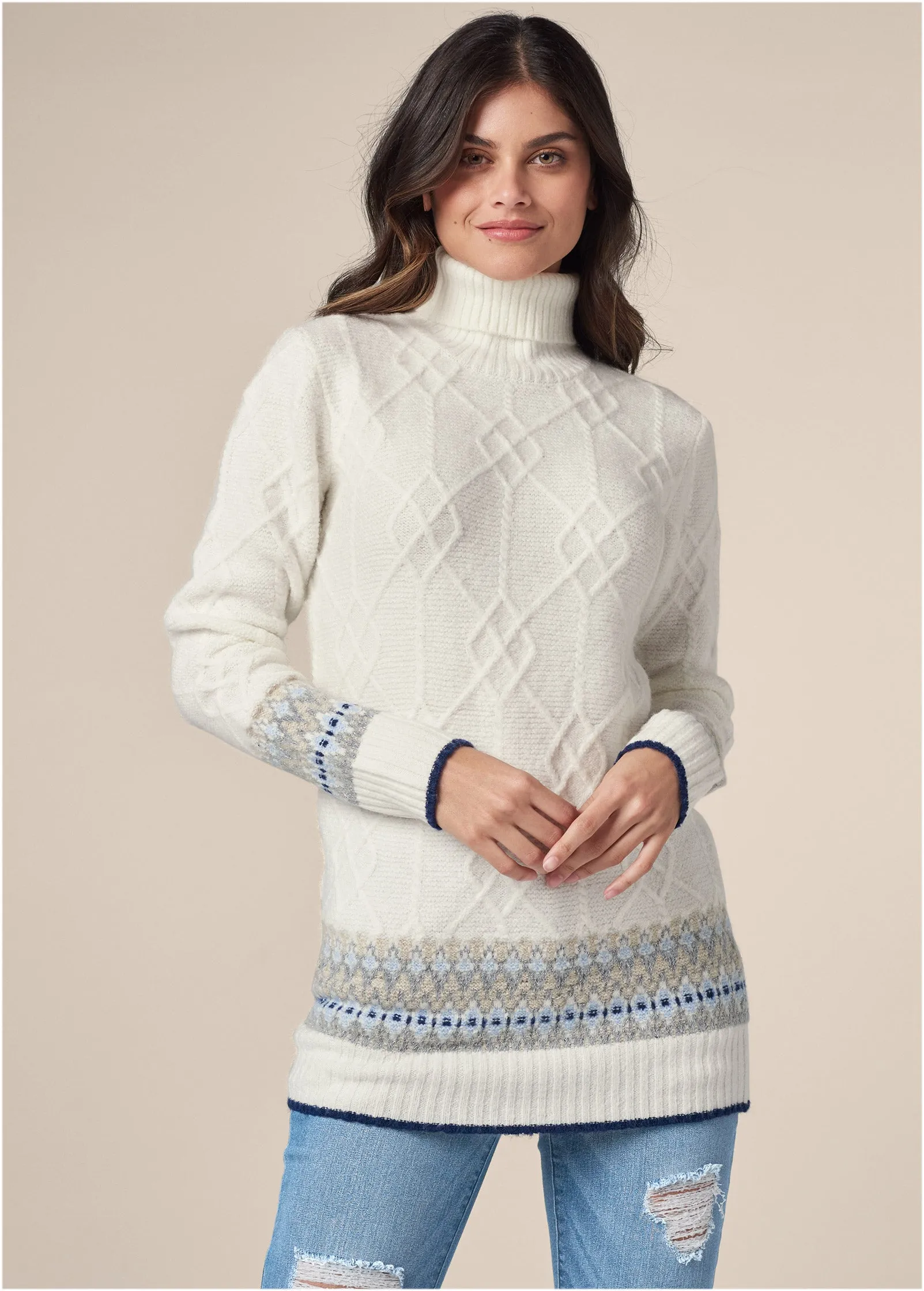 Fair Isle turtleneck sweater - White & Blue sold by VENUS