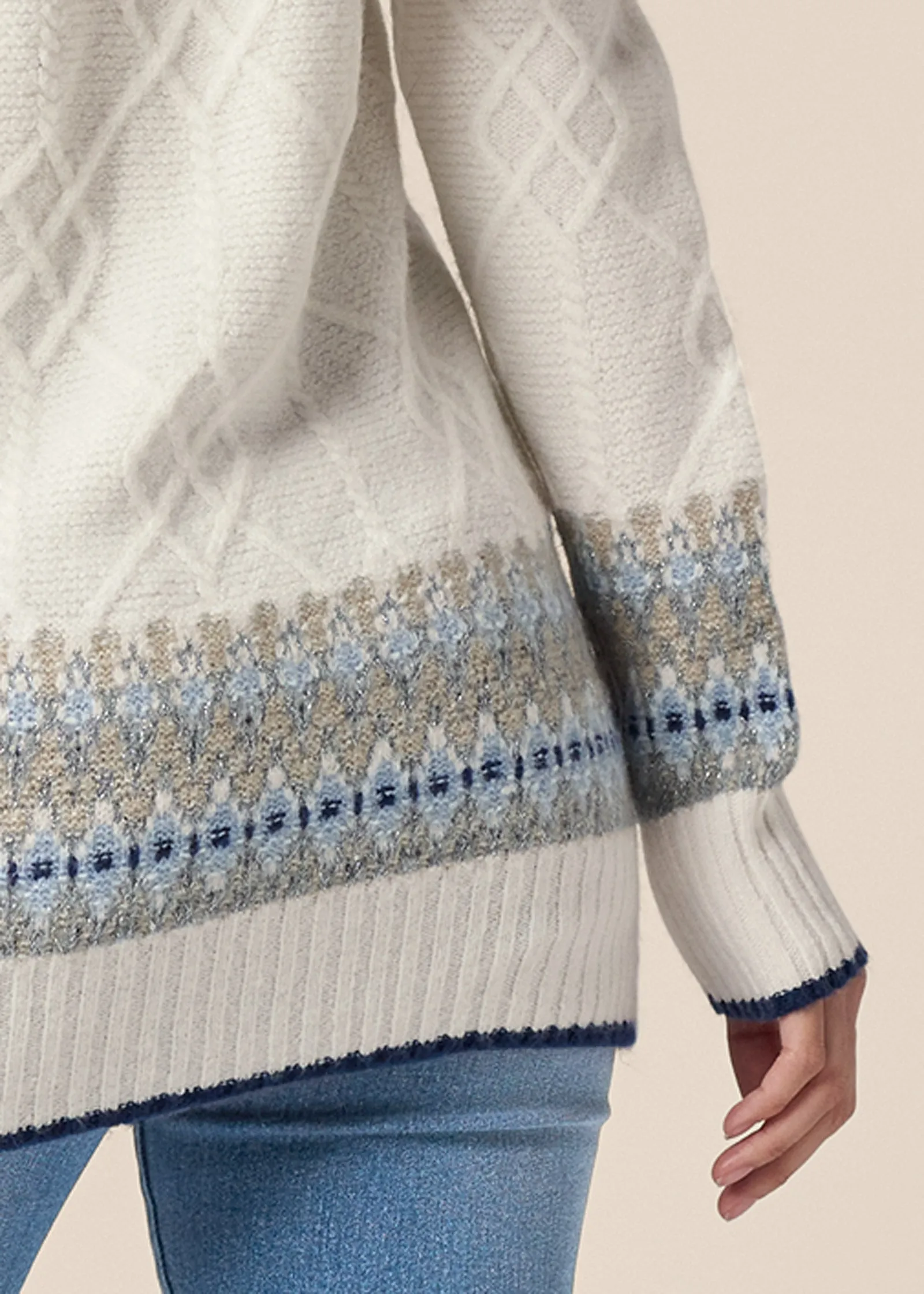 Fair Isle turtleneck sweater - White & Blue sold by VENUS product image thumbnail 5