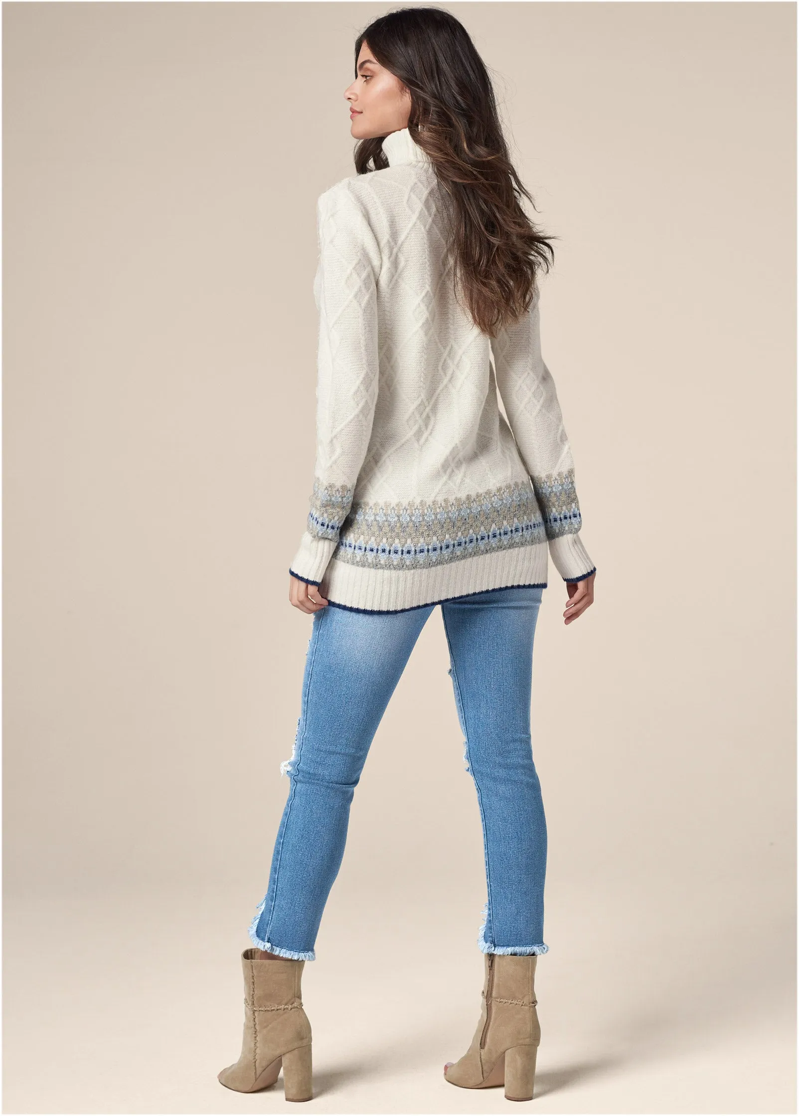 Fair Isle turtleneck sweater - White & Blue sold by VENUS product image thumbnail 3