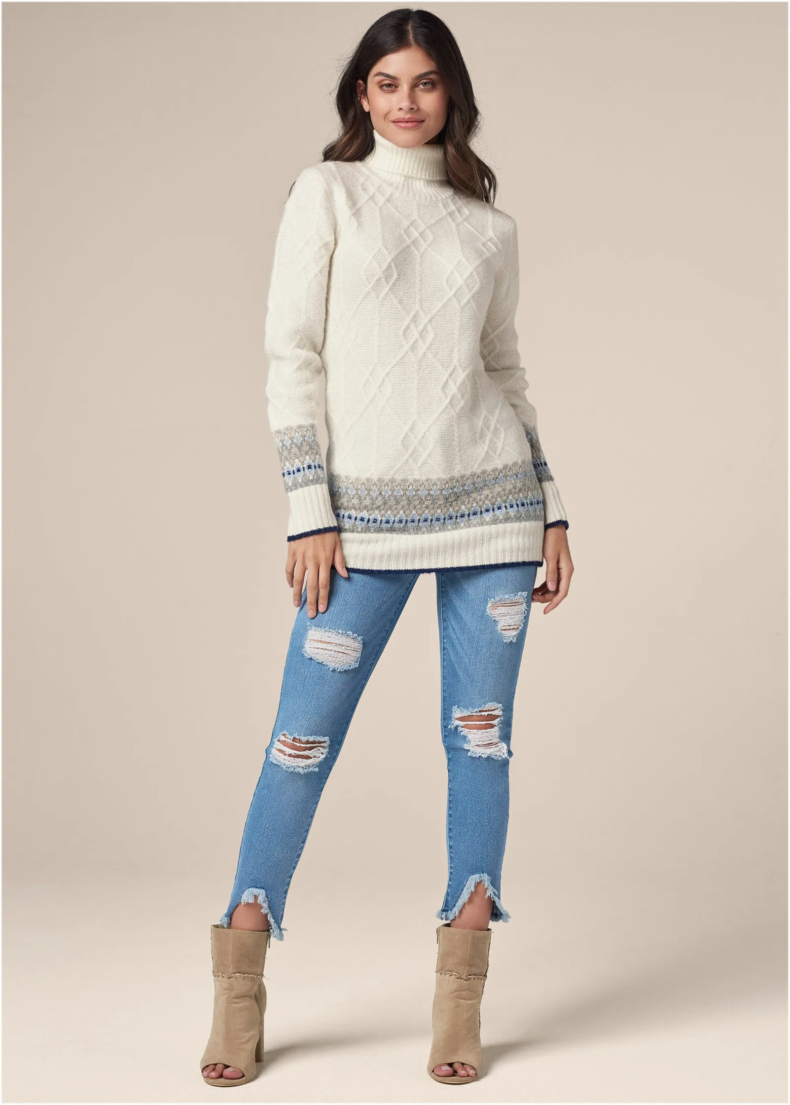 Fair Isle turtleneck sweater - White & Blue sold by VENUS product image thumbnail 2