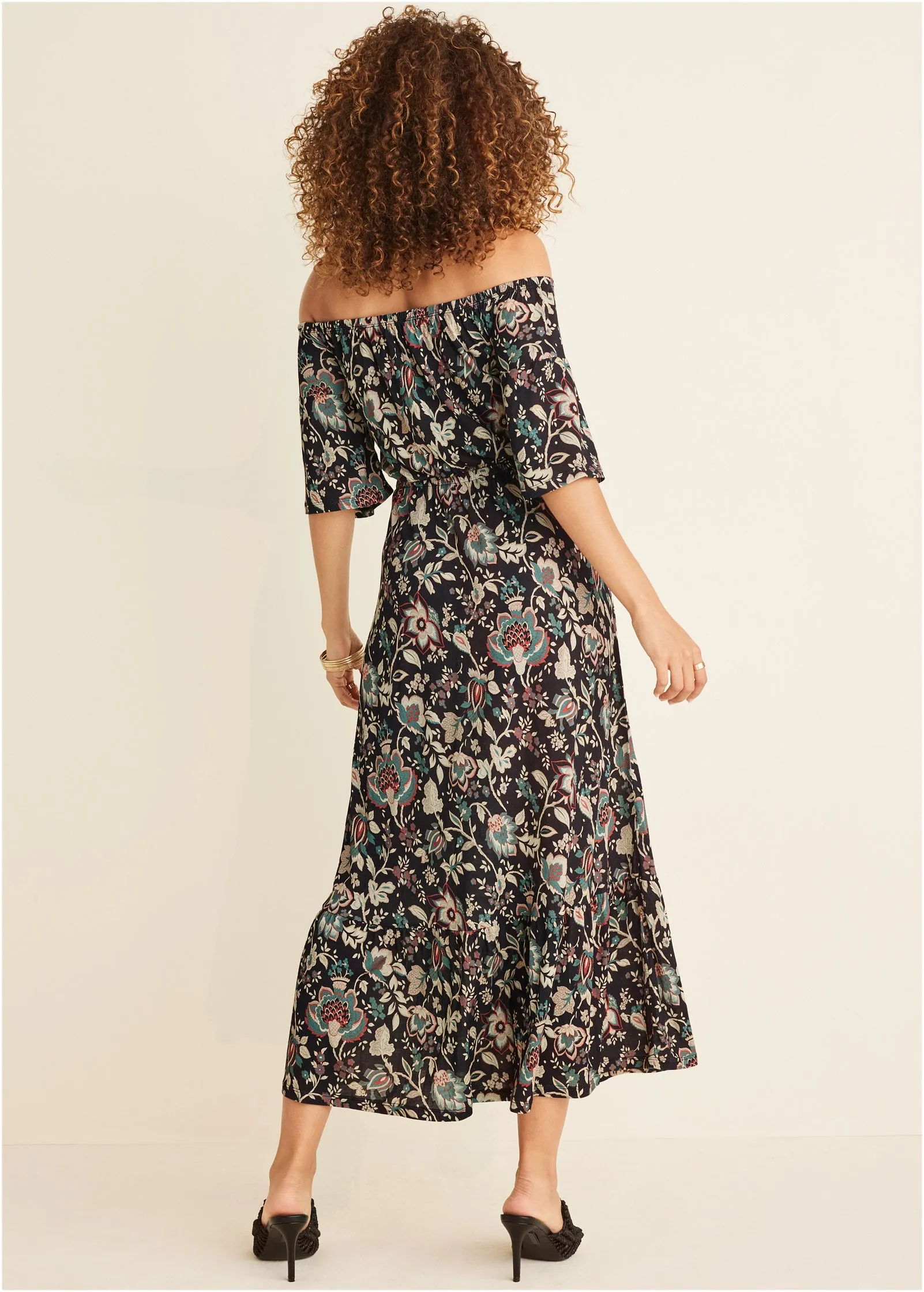 Off-The-Shoulder Maxi Dress - Black Floral sold by VENUS product image thumbnail 2