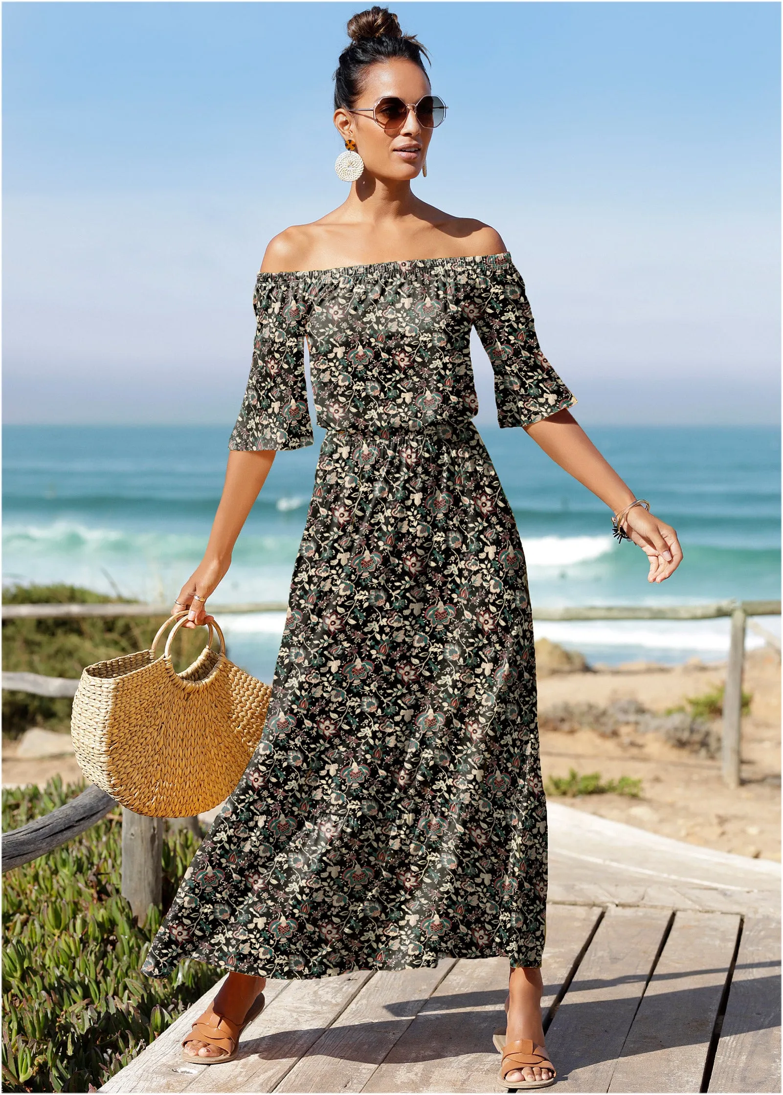 Off-The-Shoulder Maxi Dress - Black Floral sold by VENUS product image thumbnail 5