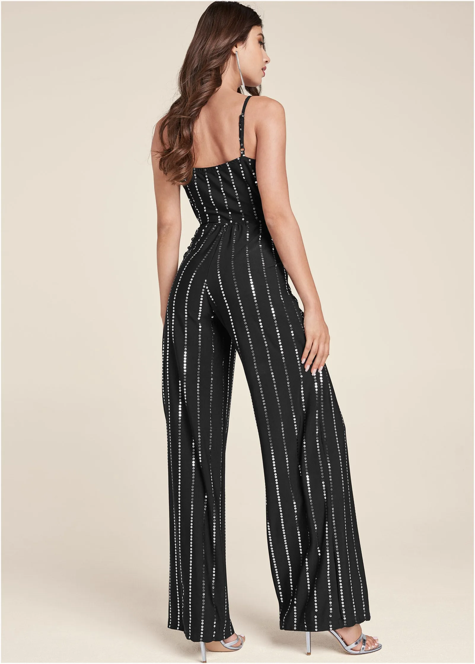 Sequin Pinstripe Jumpsuit - Black sold by VENUS product image thumbnail 2
