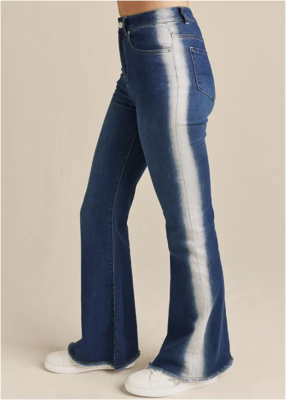 Side Stripe Flare Leg Jeans - Denim Multi sold by VENUS