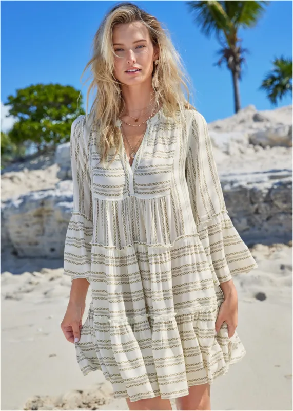 Ruffle Coverup Dress - Taupe & White sold by VENUS