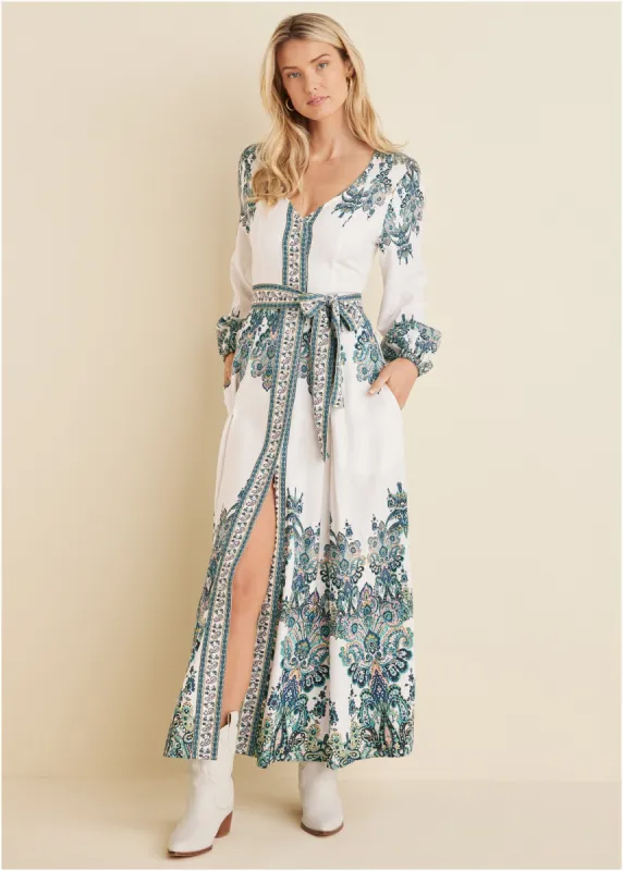 Tie-Waist Maxi Dress - White Multi sold by VENUS