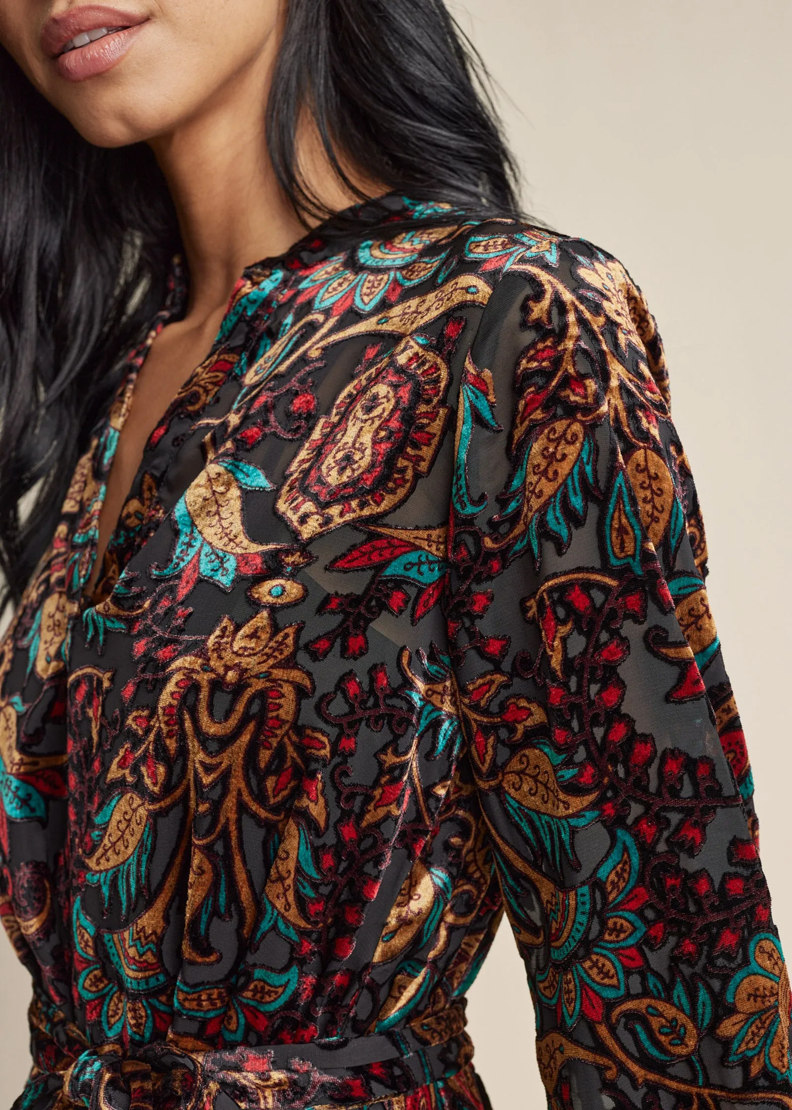 Burnout Velvet Mini Dress - Black Multi sold by VENUS product image thumbnail 3