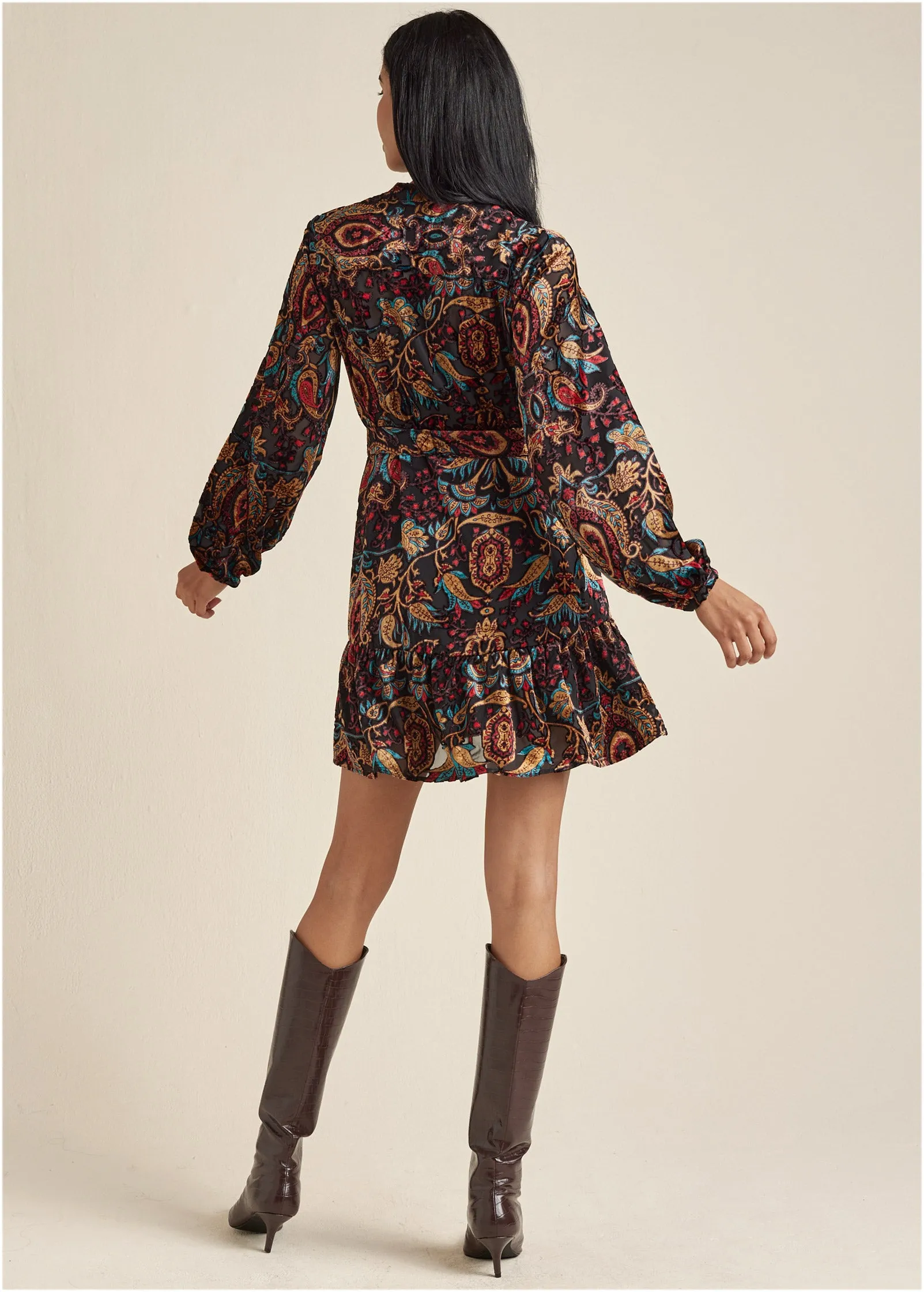 Burnout Velvet Mini Dress - Black Multi sold by VENUS product image thumbnail 2