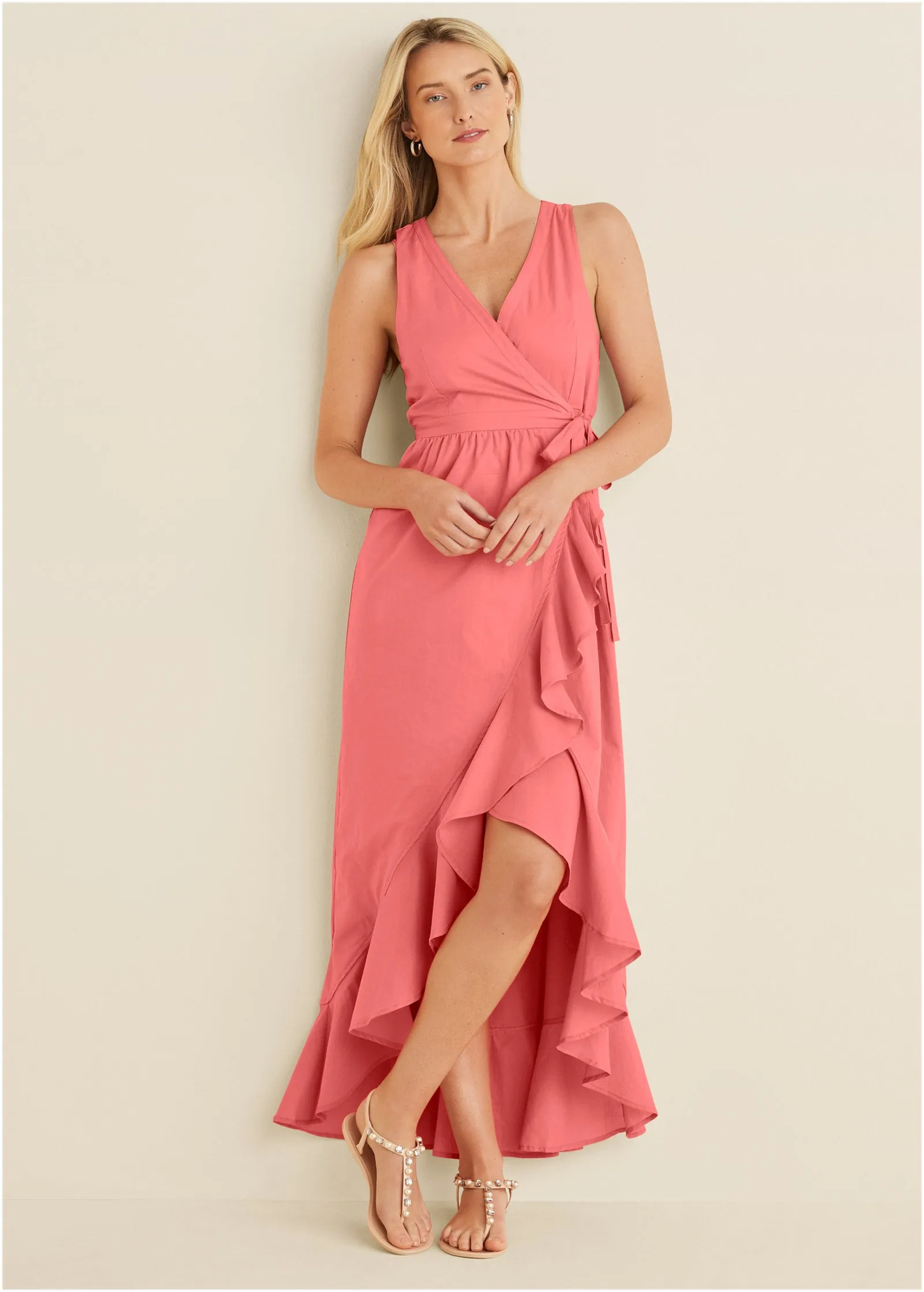 High-Low Wrap Dress - Coral sold by VENUS