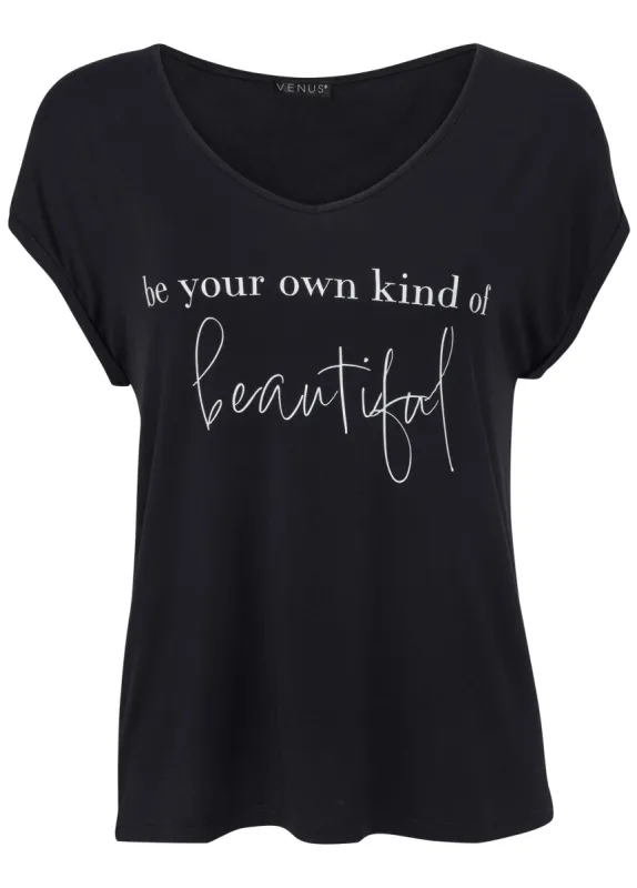 Beautiful Graphic Top - Black made by VENUS
