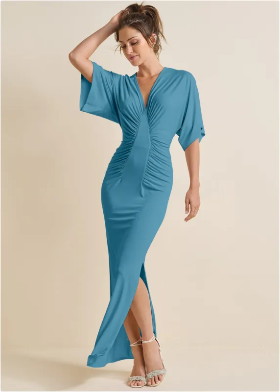 Drape Sleeve Maxi Dress - Blue sold by VENUS
