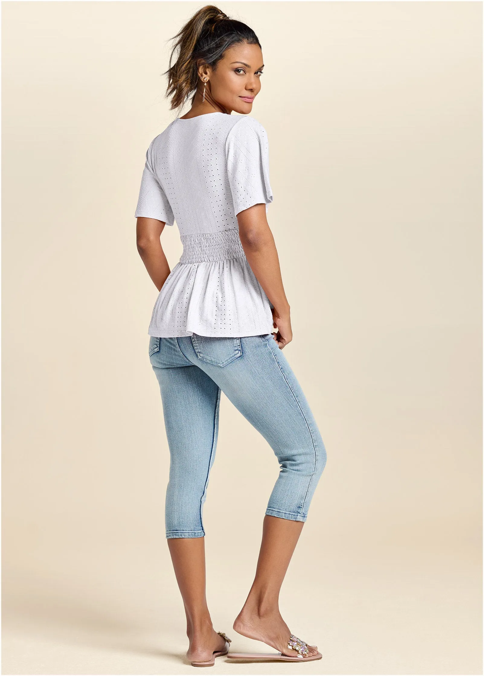 Stretch Eyelet Peplum Top - White sold by VENUS product image thumbnail 3