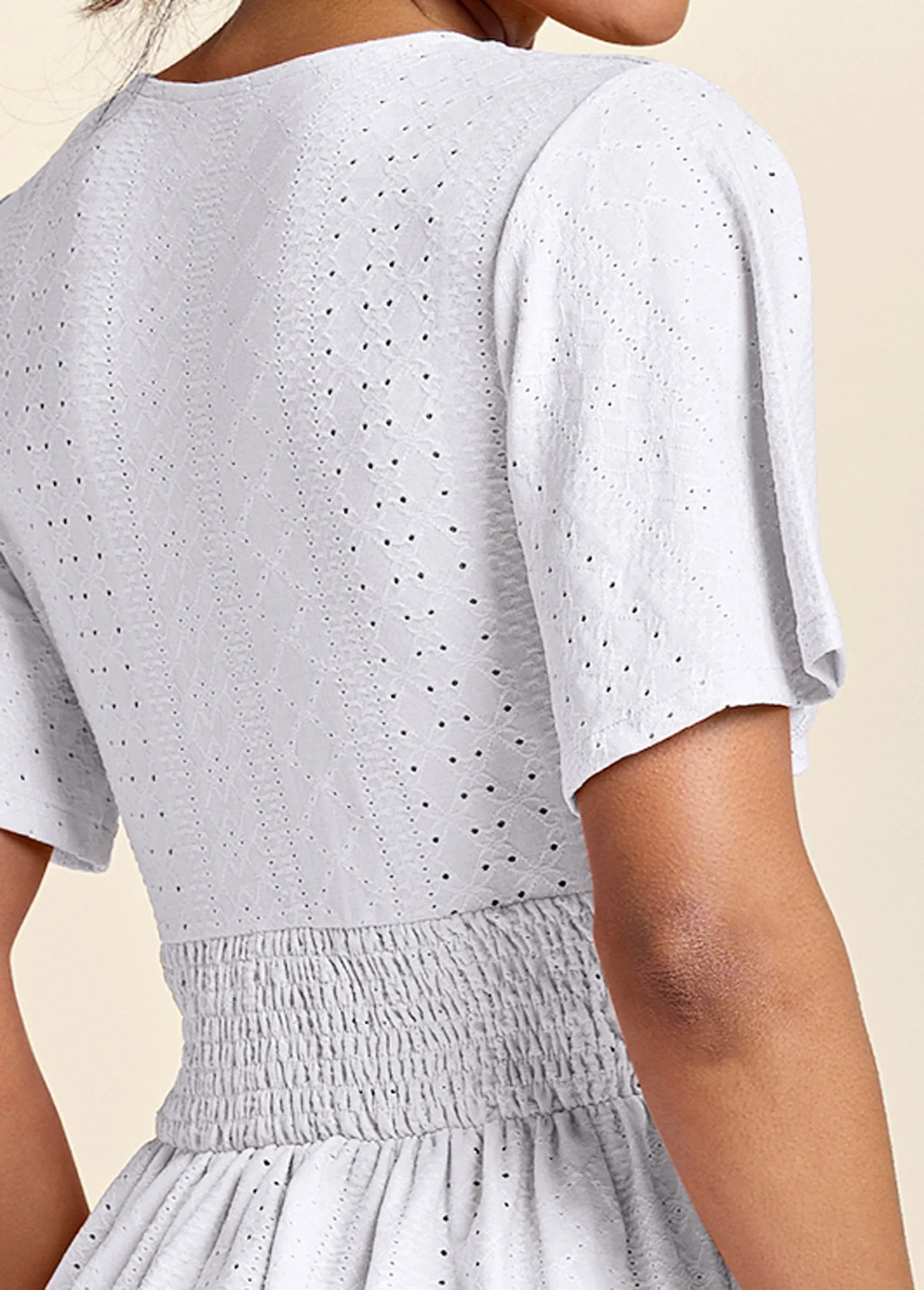 Stretch Eyelet Peplum Top - White sold by VENUS product image thumbnail 5