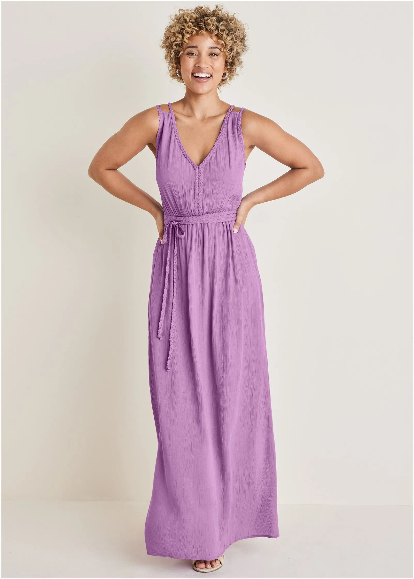 Braided Detail Maxi Dress - Purple sold by VENUS