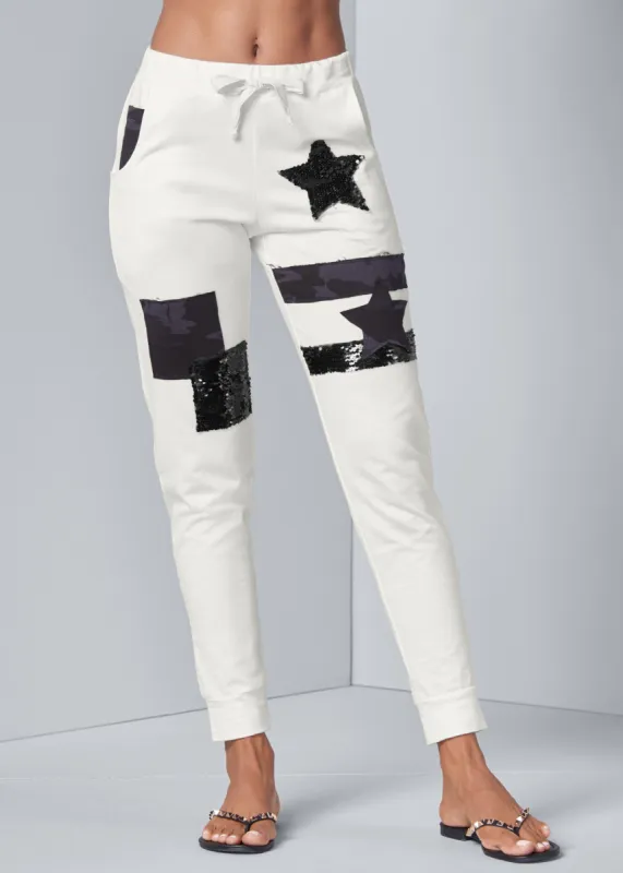 Patchwork Joggers - Off White sold by VENUS