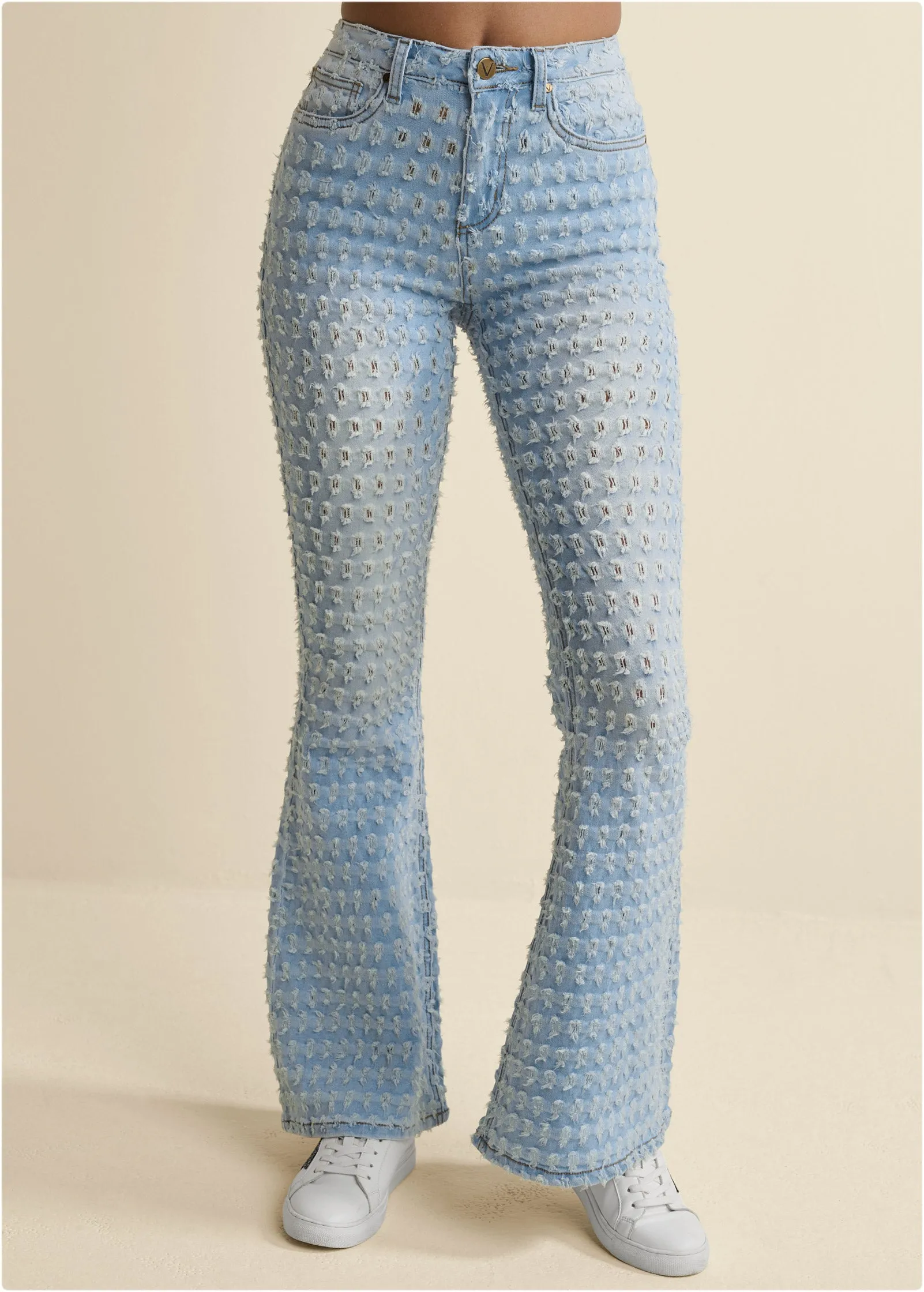 Laser Flare Leg Jeans - Light Wash sold by VENUS
