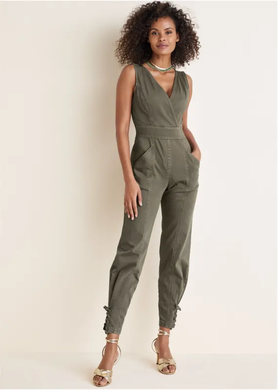 Twill Utility Jumpsuit - Olive sold by VENUS