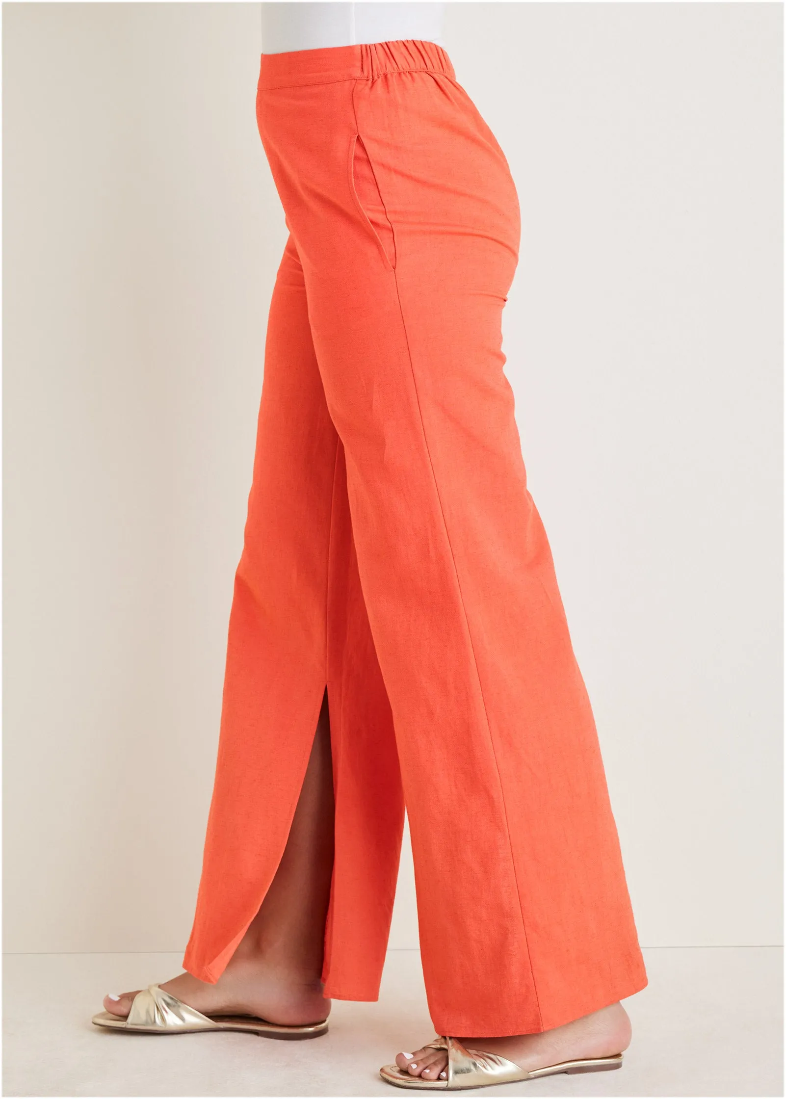 Cotton Linen Side Slit Pant - Burnt Orange sold by VENUS